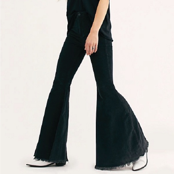 Free People Just Float On Black Velvet Cord Flare Bell Bottom Jeans Pants - Picture 1 of 11